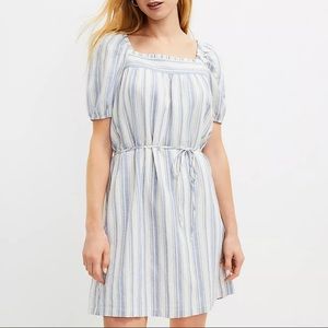 NWT Loft blue and white striped square neck shift dress with tie